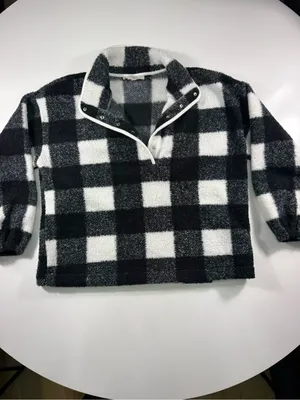 LOFT Black & White Buffalo Check Teddy Pullover Jacket thumbnail 2