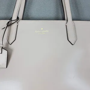 Kate Spade Leather Tote Bag Women L Beige‎ Pink Nude Gold Logo Shoulder Bag AVA thumbnail 2