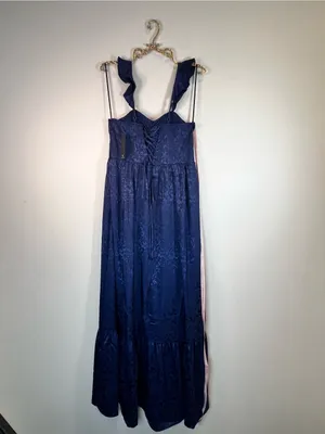 Lulu's Arlaith Navy Jacquard Lace-Up Corset Maxi Dress NWT XL thumbnail 7