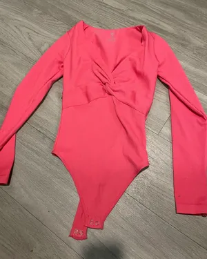 Aura Twist-Front Long Sleeve Bodysuit - Bright Pink thumbnail 1