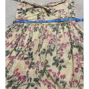Hazel Strapless Floral Sundress Yellow Pink Green L 100% Cotton Lace Bow Ruffle thumbnail 6