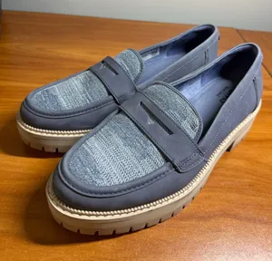Toms Cara Platform Chunky Lug Sole Loafer Blue Denim Fabric Academia Casual W9 thumbnail 1