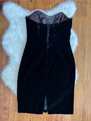 Vintage Black Strapless Velvet Deep Lace Sequin V-Neck Cocktail Dress thumbnail 7