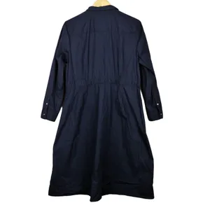 J.Crew Button Front Shirt Dress Womens 18 Navy Blue Cotton Poplin Midi Pockets thumbnail 3