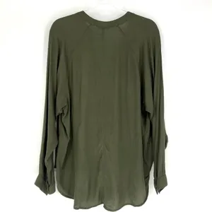 Leith Ruffle Front Hi-Lo Blouse‎ Olive Green M thumbnail 2