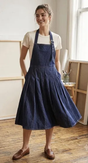 Urban Revivo Overall Pinafore Dress Size 4 Denim Pleated thumbnail 1