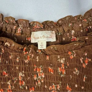 Boutique Hem & Thread Brown Floral Smocked Long Sleeve Top S‎ thumbnail 4