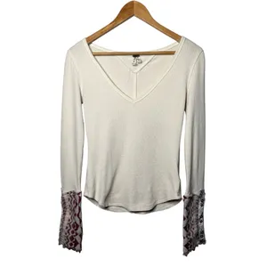 Free People We The Free Cream Waffle Knit Art School Cuff Long Sleeve Thermal thumbnail 3
