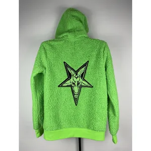 Black Craft Cult Green Sherpa Fleece Full‎ Zip Hoodie Witch Pentagram Size XS thumbnail 8