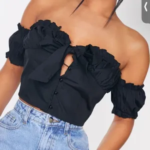 Petite Black Frill Detail Crop Blouse PLT size 6 thumbnail 1