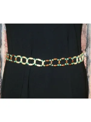 Boho Wood Beaded Tie Belt Green Brown Cream Adjustable Hippie Festival thumbnail 6