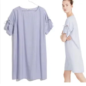 Madewell Pinstripe Dress Short Sleeves XSMALL blue white nautical coastal thumbnail 2