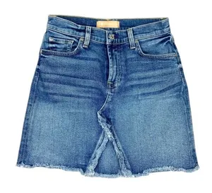 Seven 7 for all mankind frayed stretch denim blue summer 90’s Y2K Mini Skirt 27 thumbnail 1
