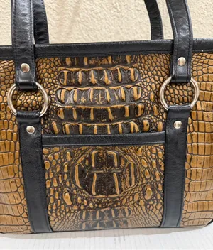 Faux Crocodile Embossed Tote Bag Brown Black Shoulder Handbag Zip Top Large thumbnail 6