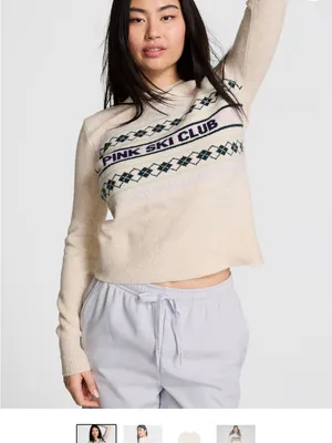 PINK - Victoria's Secret PINK COLLEGIATE KNIT CREWNECK SWEATER MEDIUM SKI CLUB thumbnail 4