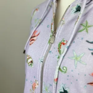 Hill House Allie Zip Up Hoodie Sweatshirt Sea Creatures Terry Purple Small NWT thumbnail 6