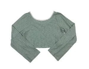 Oak + Fort - Stripped Button Up Cropped Long Sleeve Tee in Green and White thumbnail 3