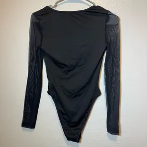 SHEIN Black with Rhinestones Faux Ribbed Bodysuit Sheer Long Sleeved Size XS thumbnail 5