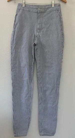 FREE PEOPLE Blue‎ White Striped Skinny Slim Leg Pants thumbnail 1