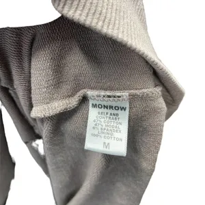 Monrow Distressed Double Layer Sweatshirt Fawn White Size‎ Medium Tan thumbnail 10