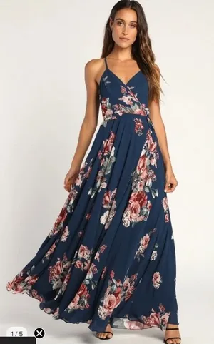 Lulus Elegantly Inclined Maxi Dress Womens S Navy Chiffon Wedding‎ Formal Prom thumbnail 1