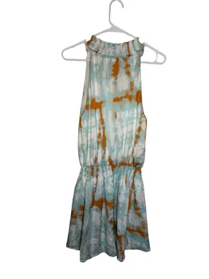 🩵 Entro Smocked Mock Neck Tie Dye‎ Sleeveless Mini Dress Small 🤎 thumbnail 4