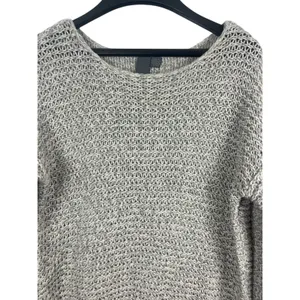 Quinn Gray Open Weave Knit Sweater M Slouchy Cozy Pullover Minimalist Beachy thumbnail 3