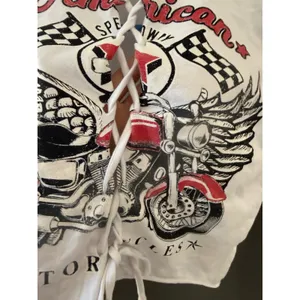JNK American Speedway Motorcycle Lace Up Crop Top White Long Sleeve S Biker‎ thumbnail 3