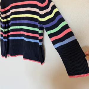 Gap Womens Navy Multi Color Striped Cotton Crewneck Knit Sweater Side Slit Small thumbnail 3