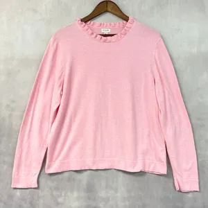 J Crew Womens Cotton Ruffleneck Sweater XL Preppy Coquette Twee Quiet Luxury Top thumbnail 12