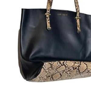Kate Landry Black Leather ‎ Python Snake Print Tote Shoulder Bag Zip Top thumbnail 4