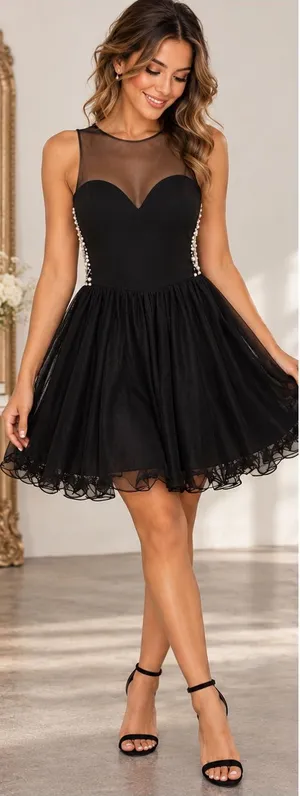 Blondie Nites Stacy Sklar 56671 Black Pearl Embellished Open Back Mini Dress thumbnail 1