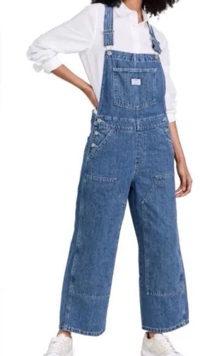 Levi’s Premium Utility Double Knee Wide Leg Dark Wash Denim Jean Overalls XS thumbnail 1