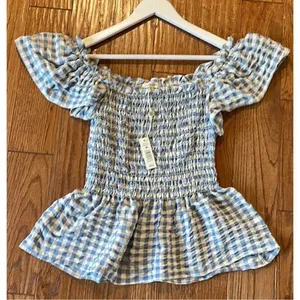 Max Studio NWT blue gingham smocked bust blouse M thumbnail 3