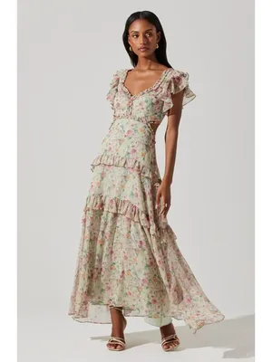 ASTR the Label Mable Dress in Light Green Floral Small New Womens Long Maxi thumbnail 12