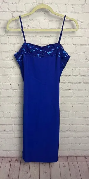 Vintage y2k size 5/6 blue sequin embellished royal blue slip dress glam night thumbnail 1