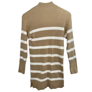Abercrombie & Fitch Soft AF Tan White Striped Ribbed Sweater Mini Dress Womens S thumbnail 2