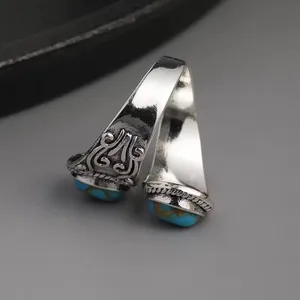 Vintage Wrap Ring Silver Plated Delicate Carving On The Surface Inlaid Turquoise thumbnail 3
