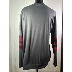 Leo Rosi Merry and Bright Christmas Sweatshirt Gray Plaid Elbow Patches‎ Medium thumbnail 3