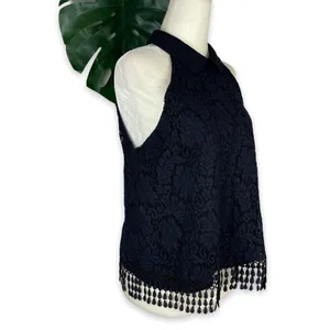 Collective Concepts Peter Pan Collared Top in Black Floral Lace thumbnail 3