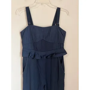 Sea New York Jumpsuit Women 2 Navy Blue Peplum Wide Leg Smocked Back Pocket thumbnail 3