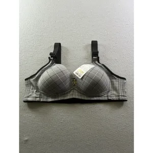 Womens Full Coverage Push Up Bra Wide Strap Padded Plunge Gray Black Plaid Large thumbnail 2