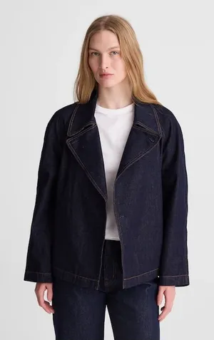 Madewell Denim Double-Breasted Crop Trench Coat Rinse Wash Rigid Size S NWT thumbnail 1