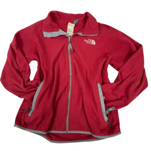 The North Face‎ Womens Red Full Zip Fleece Jacket Grey Trim Mock Neck Gorpcore thumbnail 1