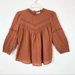 Universal Thread Burnt Orange Yoke Peasant Blouse thumbnail 3