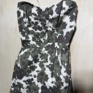 J.Crew Strapless Floral Dress‎ Size 2 Mini Cotton Green White Summer thumbnail 2