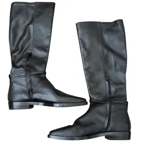 Sam Edelman Clive Black Leather Square Toe Knee High Boots Gold Hardware 7M thumbnail 4