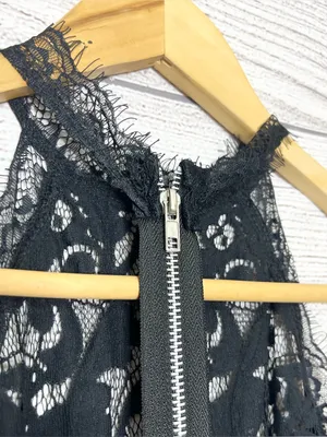 Sheer Black Lace Halter Neck Open Back High Slit Maxi Evening Gown Size Small thumbnail 13