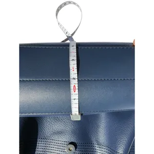 Navy Blue Triple Compartment‎ Tote Bag Classic Elegant Braided Handles Gold Logo thumbnail 11