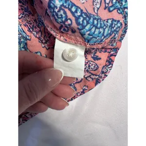 Simply Southern Pink Seahorse Print Ruffle Peplum Cotton Top Womens Medium thumbnail 9